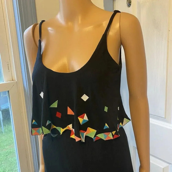 VTG Y2K Boundary&Co Women’s S Colorful Patchwork Geometric Black Goth Maxi Dress - Picture 8 of 14